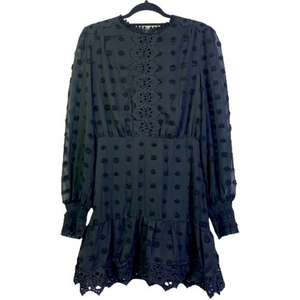 LULUS Black Puff Polka-Dot Lace‎ A-Line Dress